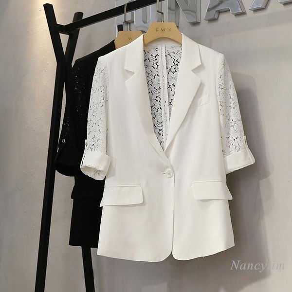 

women's suits & blazers summer white lace blazer women 2021 fashion design hollow suit jacket business lady thin casual coat black, White;black