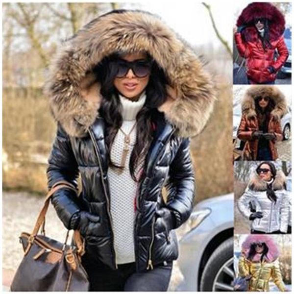 

womens pu down jackets fashion trend long sleeve glossy zipper short down padded outerwear designer winter female casual slim hooded coats, Black