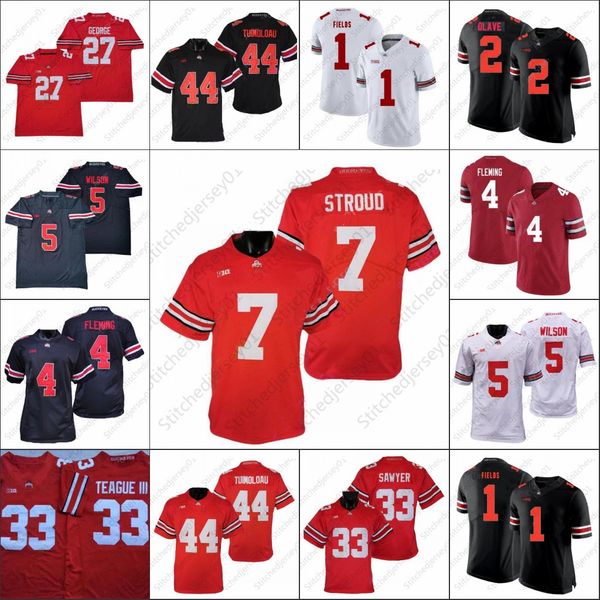 

ncaa college ohio state buckeyes football jersey c.j. stroud chris olave garrett eddie george fields wilson teague iii julian fleming j.t. t, Black