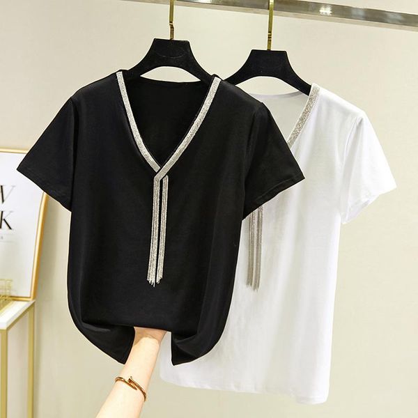 

women's t-shirt short sleeved t-shirts on instagram are the summer 2021 trend for a slim-fitting v-neck that goes with everything, White