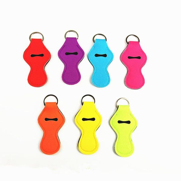 

blank key lily mini neoprene keychain solid color chapstick cover holder chain lip gross chapsticks wrap ring sleeve charms, Red;brown
