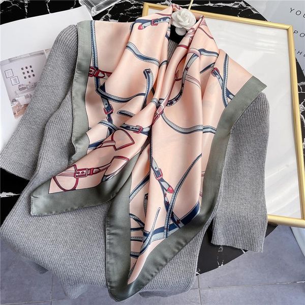

scarves 2021 fashion kerchief silk satin neck scarf for women print hijabs female 70*70cm square shawls and wraps ladies, Blue;gray