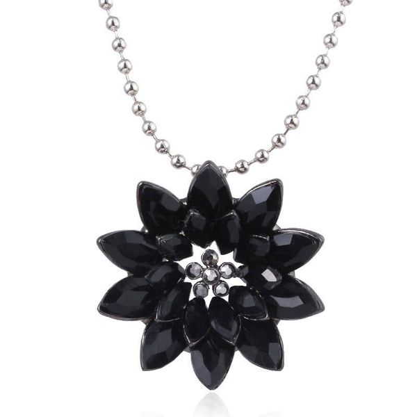 

chains black dahlia necklaces vintage flower crystal copper alloy pendant necklace with beads chain jewelry, Silver