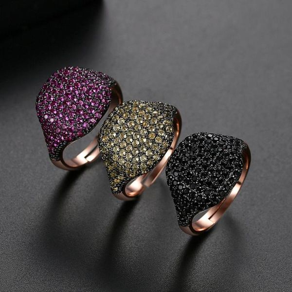 

cluster rings bilincolor fashion rose gold black cz adjustable open ring for women, Golden;silver