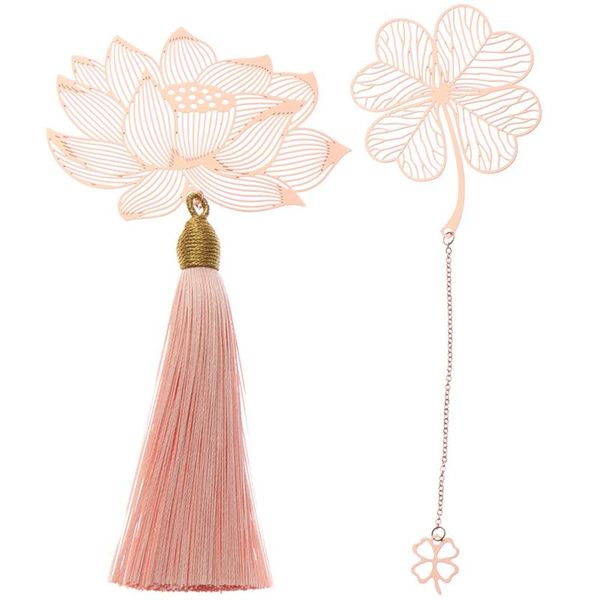 

bookmark apricot rose gold stationery chinese style leaf metal tassel