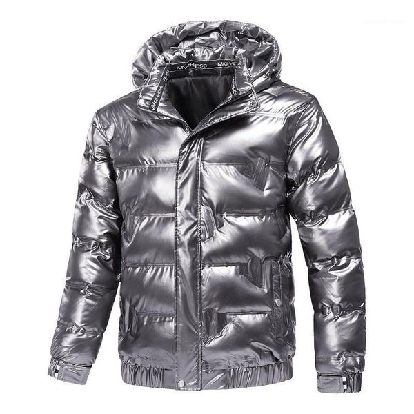 

men's down & parkas bright leather winter jacket fashion hooded collar windbreaker coat thick warm outwear men clothing m-4xl, Black
