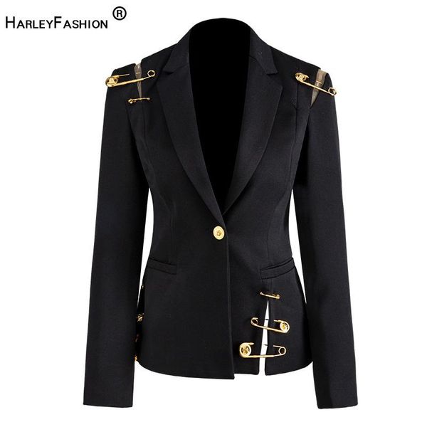 

women's suits & blazers harleyfashion high street stylish women blazer single button mesh patchwork pin slim quality black, White;black