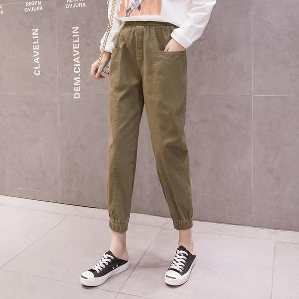 

autumn women elastic waist pants casual trousers leggings nine-point harem plus size women's & capris, Black;white