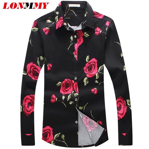 

floral men shirt long sleeve casual shirts dress flower blouses camiseta masculina slim 2021 men's, White;black