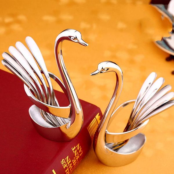 

Creativity Swan Cutlery Set Fashion Zinc Alloy Ornaments Fruit Fork Coffee Spoon Suit Kitchen Utensils Dinnerware Rack Tableware Forks