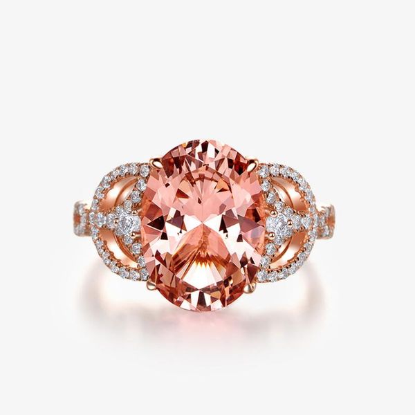 

cluster rings 100% real s925 sterling silver large pink glisten 6a zircon 10 ct fine jewelry accessories 10*14mm, Golden;silver