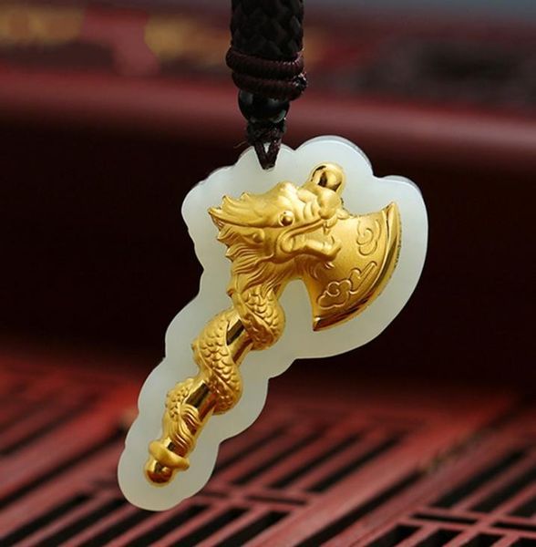 

lockets 3d gold inlay and tian yulong axe pendant h493, Silver