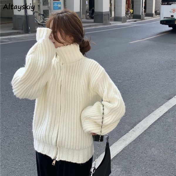 

women's sweaters high-necked female sweater, solid turtleneck for women, korean style, zipper, flashlight sleeve, stylish and ee8o, White;black