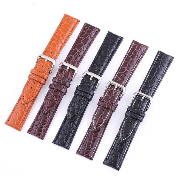 

watch bands accessories 12mm-24mm calfskin strap round crocodile leather pin buckle for men and women outdoor sports waterproof, Black;brown