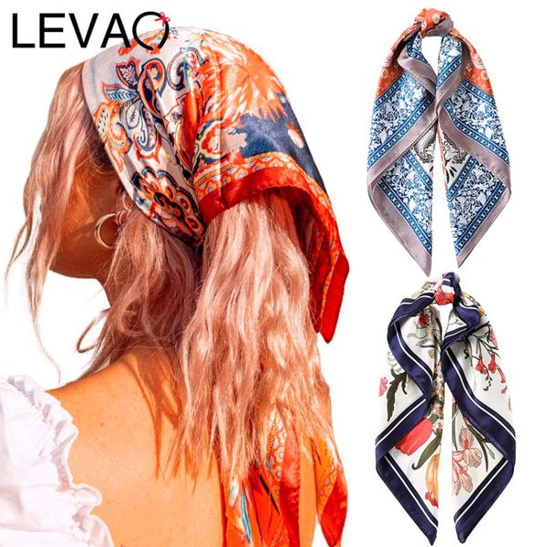 

levao fashion satin printing square hair scarf bandanas for women soft turban headband headwrap accessories
