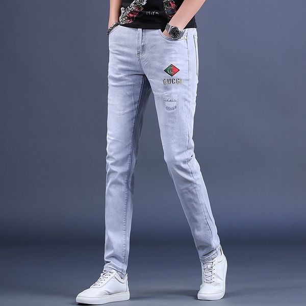 

new light grey embroidered jeans in spring, Blue