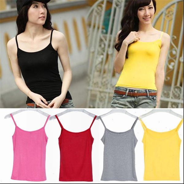 

summer women tank sleeveless spaghetti strap t shirt solid color cotton slim tees underwear camis camisoles, White