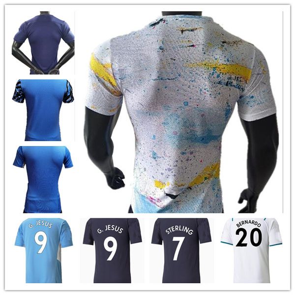 

player version 21 22 city soccer jersey home away 2021 2022 man sterling football uniforms shirt kun aguero de bruyne gesus bernardo mahrez, Black;yellow
