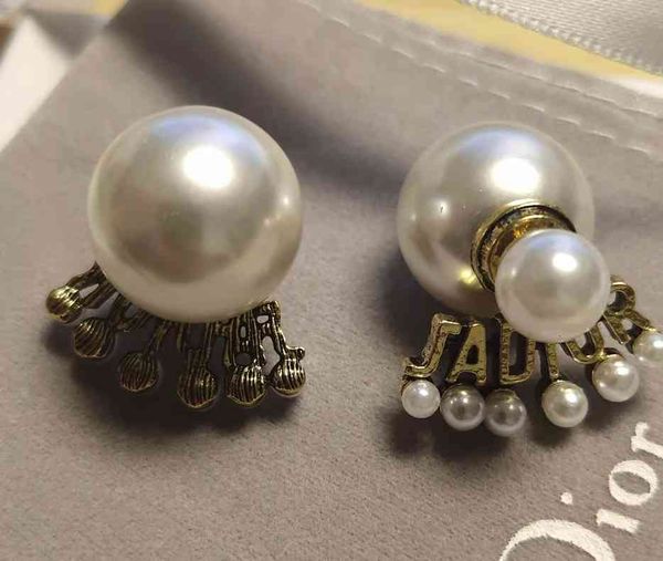 

trendy brass gold earring plated letter pearl stud earrings for women fashion accessories wedding gift, Red;brown