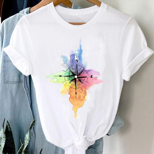 

t-shirts women watercolor compass spring summer cute 90s girl fashion clothes graphic tshirt lady print female tee t-shirt women's, White