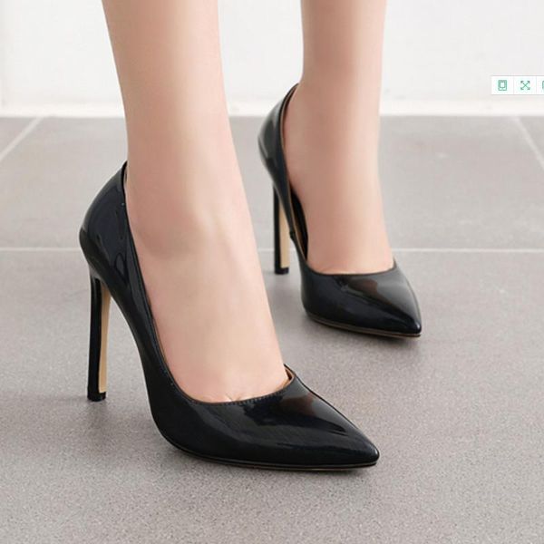 

dress shoes fanyuan 2021 thin high heel shallow single shiny pu leather fashion women pumps pointed toe slip on size 34-43, Black