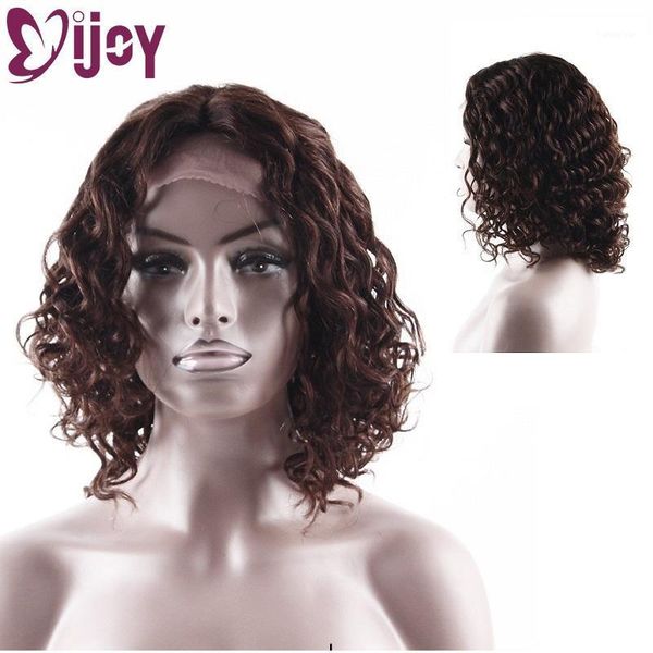 

deep wave short bob wigs for black women drack brown brazilian lace wig 100% human hair non-remy 150% density ijoy1, Black;brown