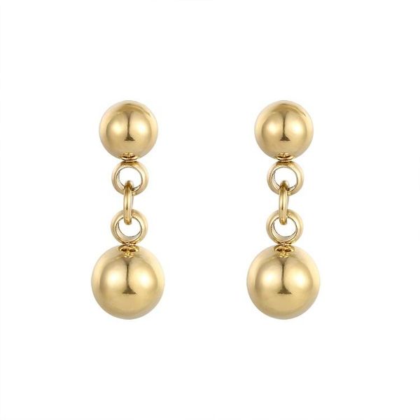 

hoop & huggie straight personality fashion round bead exaggerated metal smooth ball long temperament earrings, Golden;silver