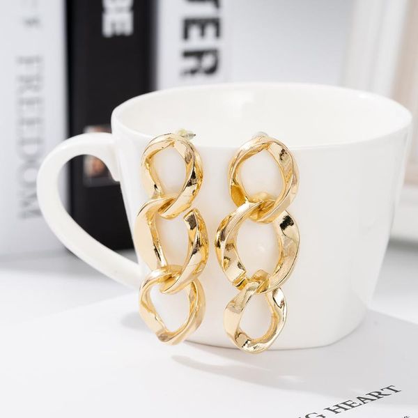 

women jewelry 2021 gold plated stainless steel chain link long tassel earrings dangle & chandelier, Silver