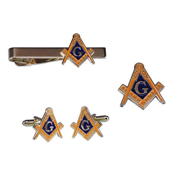 

pins, brooches masonic compasses ason mason pin and cuff links tie clip set, Gray