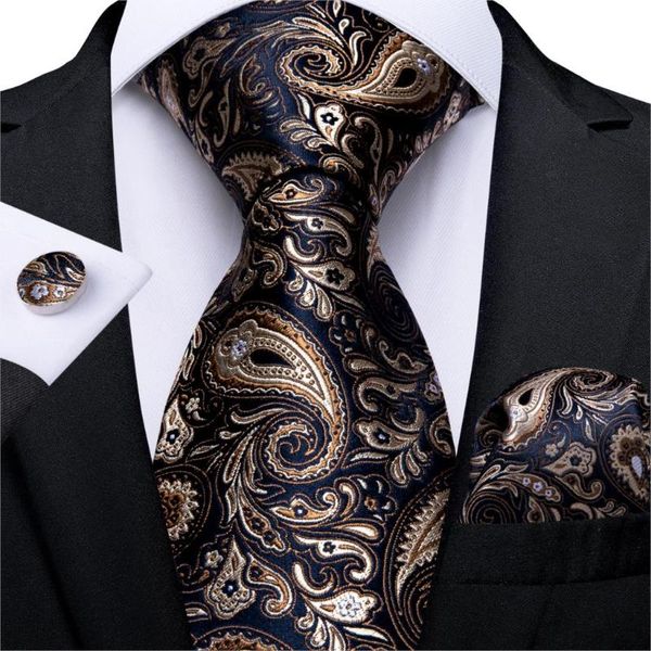 

bow ties men tie gold blue paisley wedding for hanky cufflinks silk set party business fashion dibangu designer mj-7249, Black;gray