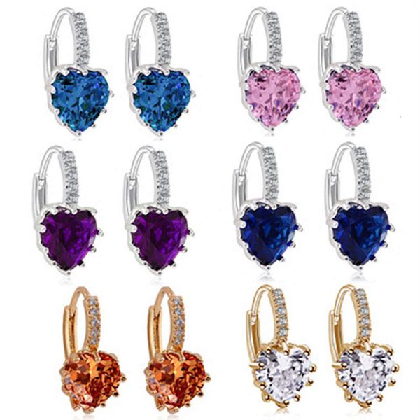 

earrings fashion earrings aaa zircon earrings peach heart multicolor jewelry, Golden