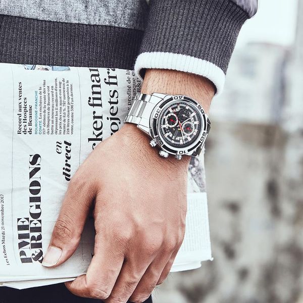 

wristwatches 2021 watches mens luxury brand ochstin stainless steel strap waterproof chronograph quartz date sports male wristwatch, Slivery;brown