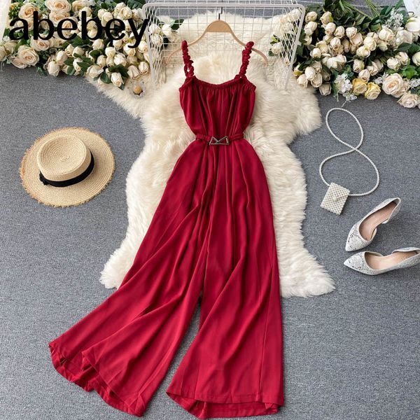 

women strap jumpsuits sleeveless lace up elegant solid rompers korean off shoulder streetwear long 210512, Black;white