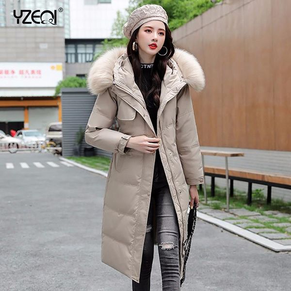 

women's down & parkas yzeqi 2021 women long winter jacket big fur belt hooded thick female fashion cotton-padde jackets coat warm outwe, Black