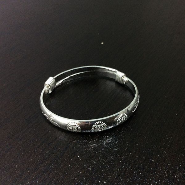 

new year gift pure silver bracelet "fu lu shou" carved adjustable silver jewelry for mother and old man, Black