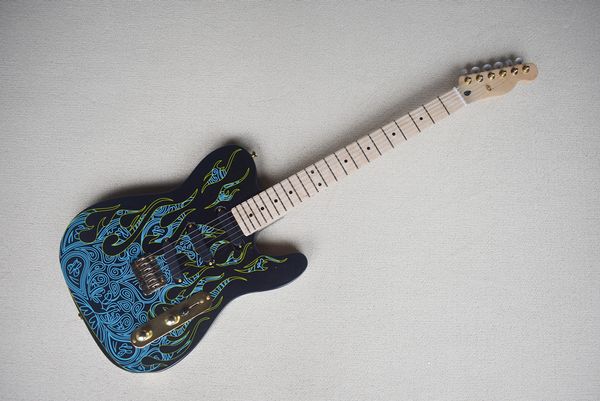Guitarra elétrica do corpo azul com hardware do ouro e pescoço de bordo, fornecer serviços personalizados