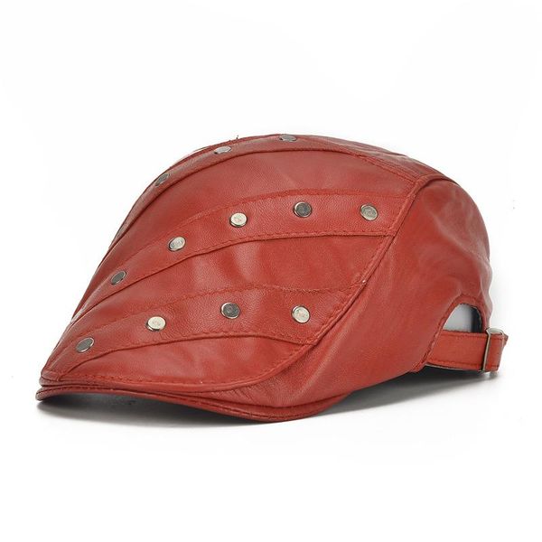 

visors genuine leather visor hat men women autumn winter korean riveting cap sheepskin adjustable thin female male fashion hats h259, Blue;gray