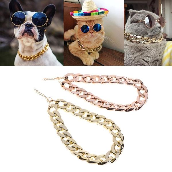 

dog bowls & feeders pet necklace thick gold chain plated plastic identified safety collar puppy dogs