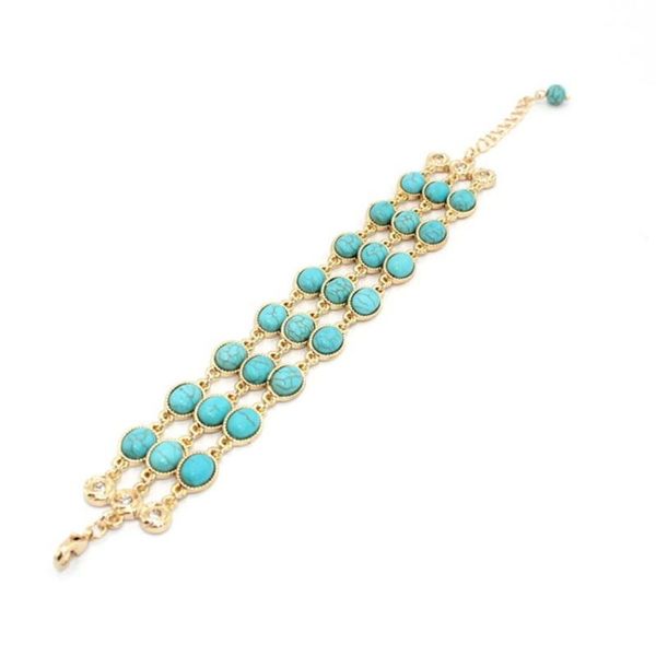 

link, chain fysl light yellow gold color stackable geometric shape green turquoises stone link bracelet ethnic style jewelry, Black