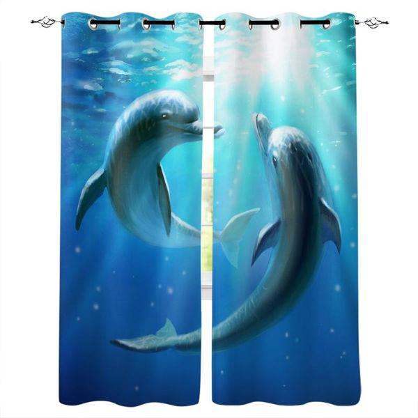 

lovers dolphin underwater sea blackout curtain for kids room bedroom cartoon window children cortinas & drapes