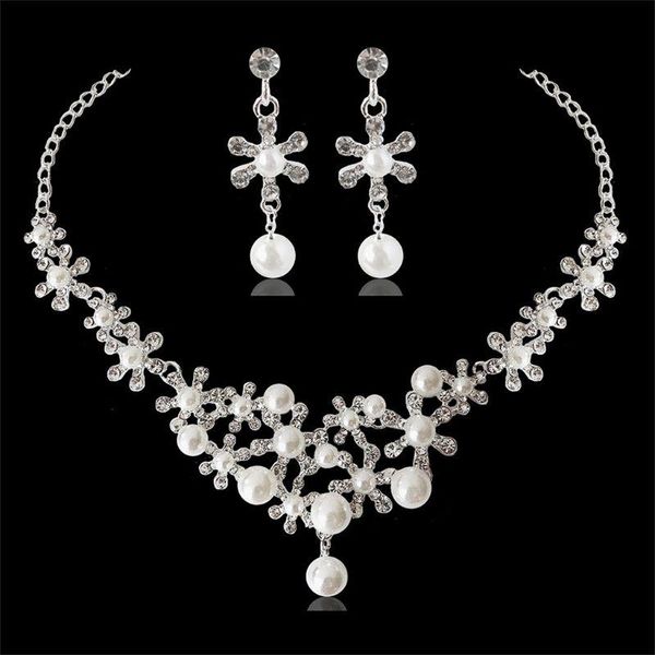 

earrings & necklace white elegant floral bridal jewelry sets for women crystal engagement wedding, Silver