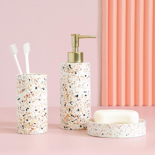 

bath accessory set bathroom accessories resin terrazzo soap dispenser dish toothbrush holder cup washing tools household toilet supplies