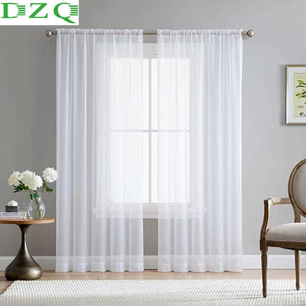 DZQ Einfarbiger weißer durchsichtiger Vorhang für Wohnzimmer, Schlafzimmer, Küche, Tür, Fenster, Behandlung, moderner Haushalt, Voile-Tüll-Vorhang 210712