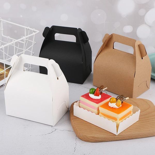 

gift wrap 5/10pcs s size cake box with handle kraft paper christmas birthday wedding treat party piece mousse portable packaging