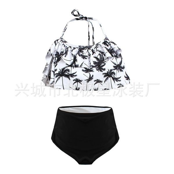 

2020 new high waist swimsuit bikini strap lily edge split swimsuit, White;black