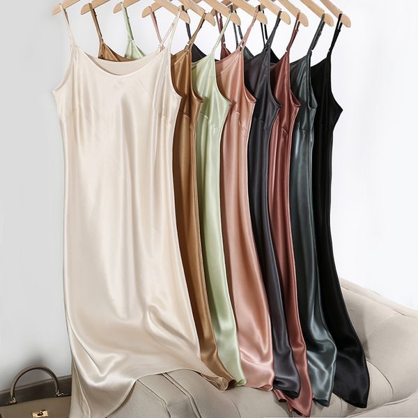 

2021suyadream women silk sleepdress 100%real silk satin spaghetti strap long nightgowns 2021 summer new home dresses, Black;gray