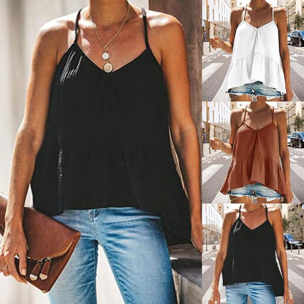 

women's tanks & camis 2021 strap women solid color v neck sleeveless vest soft tank female mujer streewear underwear camisole, White