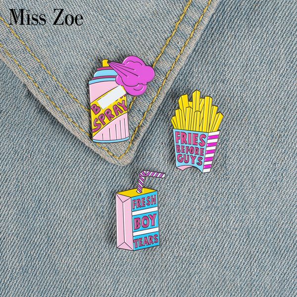 

fresh boy tears fries before guys spray enamel pin pink purple pin brooches shirt lapel pin button badge creative gift for womendio chan con, Gray