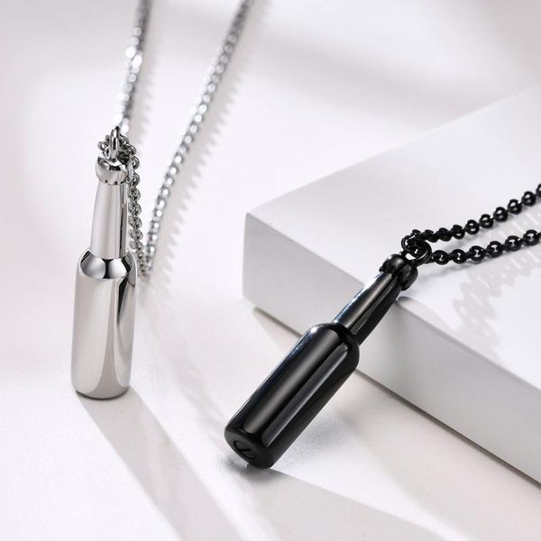 

chains wine bottle urn stainless steel pendant necklace for men, Silver