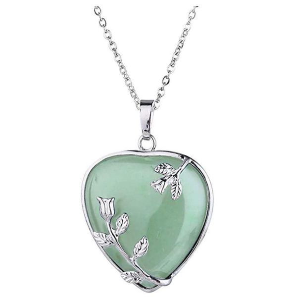 

pendant necklaces fysl silver plated leaf flower wrap love heart green aventurine lapis lazuli necklace romantic style jewelry
